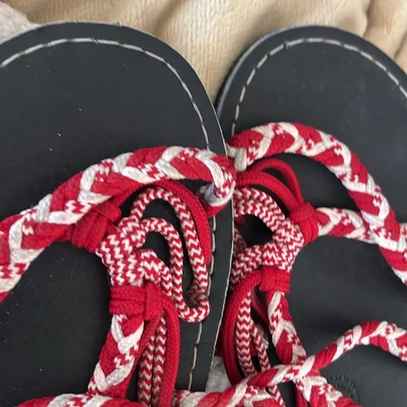 Women’s Braided Vines Island Wear Sandals Red & White US Sz 10 - Picture 3 of 5